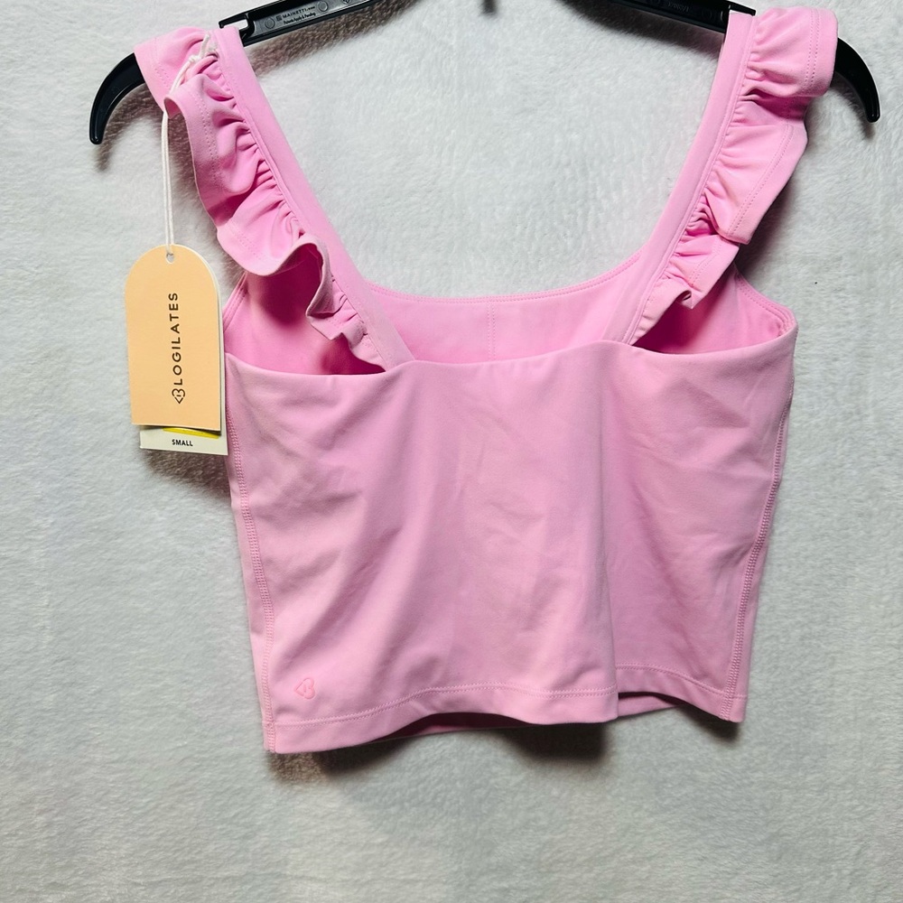 Women’s Pink Ruffle-Strap Crop Tank Top - Picture 3 of 6